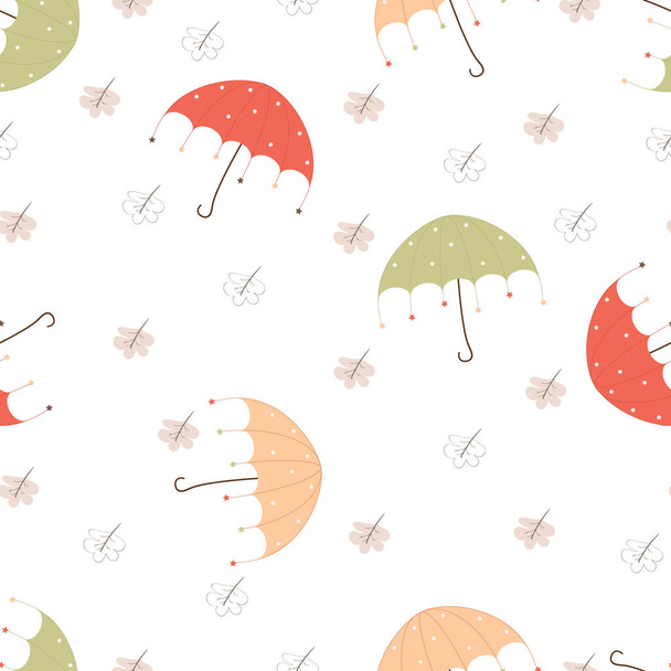 Vector seamless pattern with leaf and umbrella hand drawn style illustration design for fabric textile  - Vector, imagen