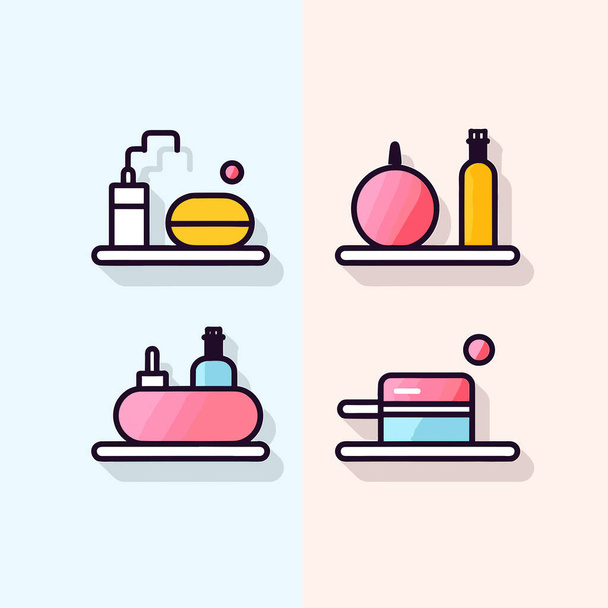A set of three shelves with different items on them - Vector, Image