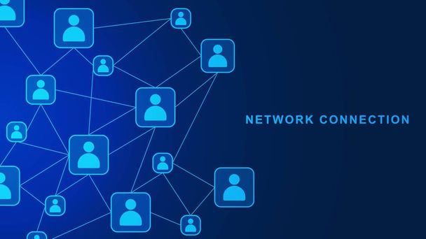 Hálózati kapcsolat az emberekkel. Közösségi hálózatépítés, csapatmunka és globális kommunikációs technológiai koncepció háttere. Vektorillusztráció. - Vektor, kép