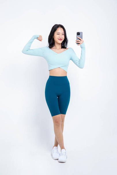 healthy beauty concept photo of korean asian beautiful woman taking selfie mirror - Photo, image