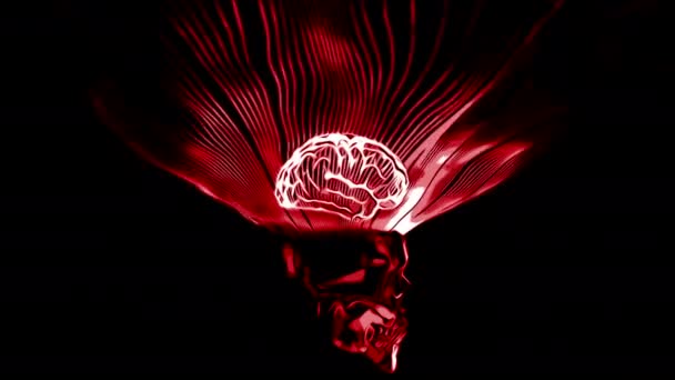  Animacja 3D ludzkiego mózgu otoczona wiązkami światła. Projektowanie. Model mózgu z opalizującymi impulsami, technologia naukowa - Materiał filmowy, wideo