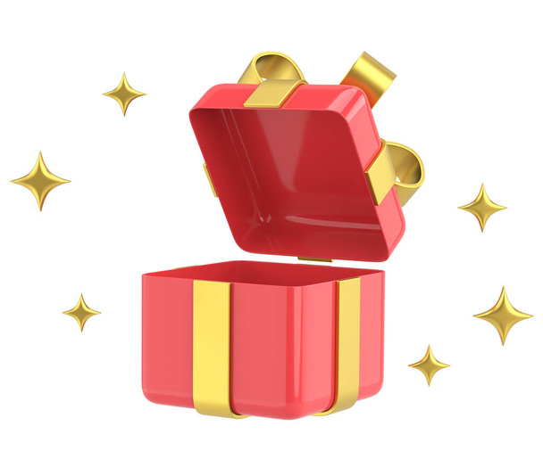 Opened gift box. 3D gift box. 3D illustration. - Photo, Image