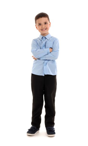 Little schoolboy  on white background - Photo, Image