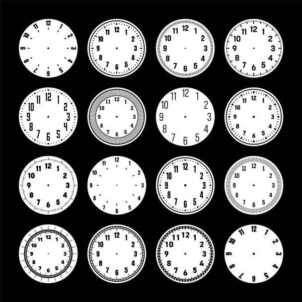 Orologio meccanico facce, quadrante con numeri, lunetta. Timer o cronometro con minuti, ore e numeri. Scala circolare di misura vuota con divisioni. Illustrazione vettoriale. - Vettoriali, immagini