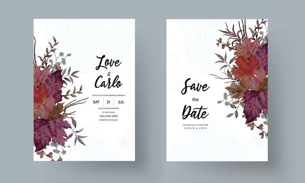 hand drawn watercolor dried leaves wedding invitation card - Vector, Image