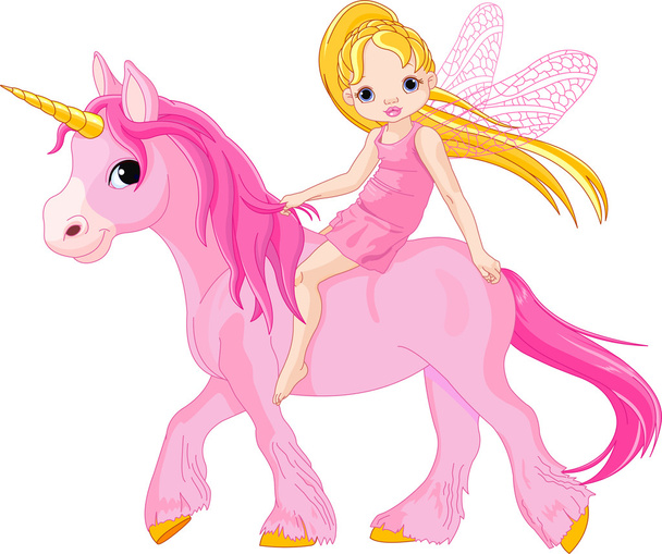 Fairy on unicorn - Вектор, зображення