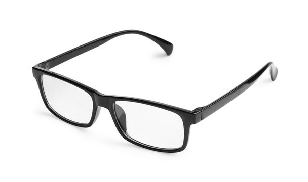 Stylish glasses with black frame isolated on white - Zdjęcie, obraz