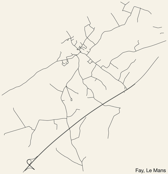 Szczegółowa ręcznie rysowana nawigacyjna mapa ulic miejskich FAY COMMUNE francuskiego miasta LE MANS, Francja z żywymi liniami drogowymi i identyfikatorem na solidnym tle - Wektor, obraz