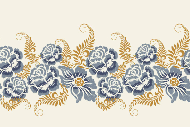 Ikat floral paisley embroidery on white background.Ikat ethnic oriental pattern traditional.Aztec style abstract vector illustration.design for texture,fabric,clothing,wrapping,decoration,scarf,print - Vector, Image