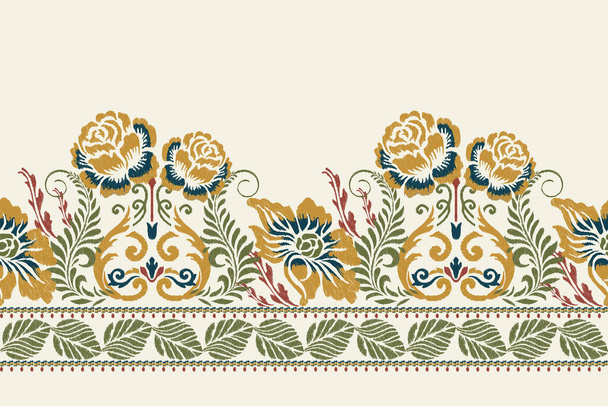 Damast Ikat Blumenpaisley-Stickerei auf weißem Hintergrund. Ikat ethnische orientalische Muster traditional.Aztec Stil abstrakte Vektorillustration. Design für Textur, Stoff, Kleidung, Verpackung, Dekoration, Schal - Vektor, Bild