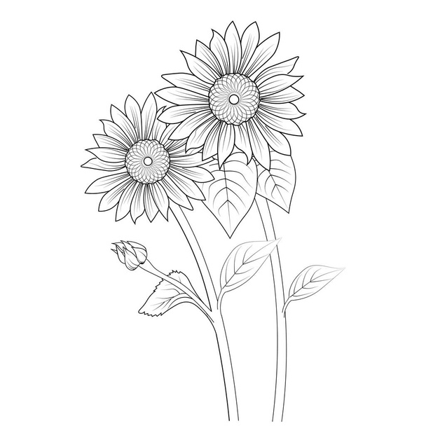 ruční kresba slunečnice, slunečnice kytice svatební květiny, slunečnice kytice kresba, skica slunečnice kytice kresba, skica slunečnice a růže kresba, slunečnice botanický náčrt, - Vektor, obrázek