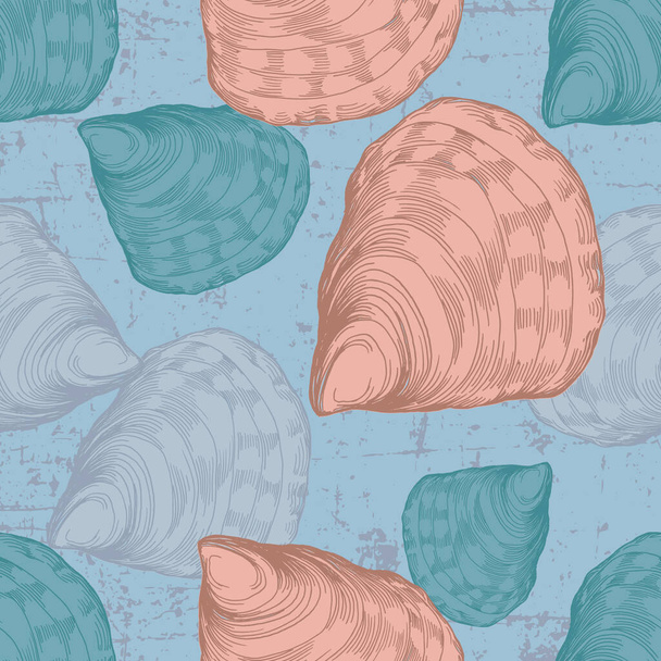 Hand Drawn Seamless Oysters and Pearls Line. Abstract vector pattern. Repeating abstract background. - Wektor, obraz