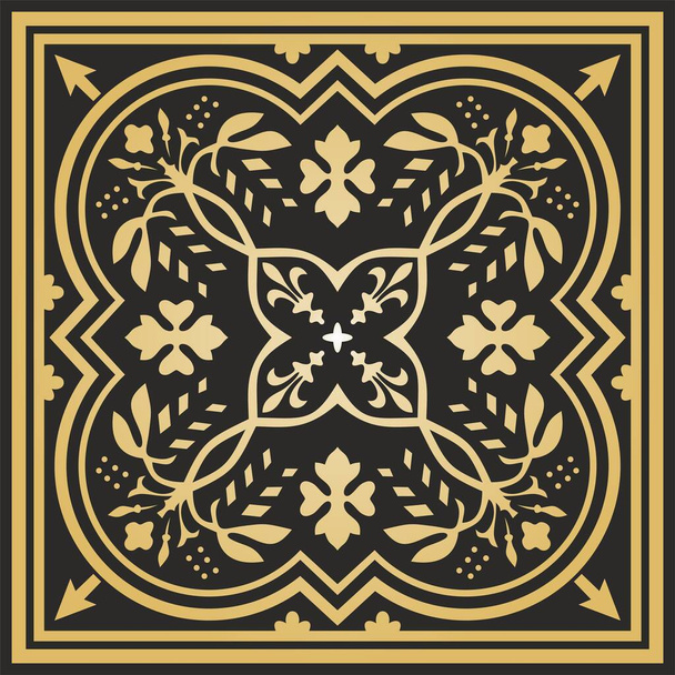 Διάνυσμα χρυσό τετράγωνο κλασικό ευρωπαϊκό εθνικό στολίδι. Εθνοτικό πρότυπο των Ρωμανικών λαών. Πλακάκια της αρχαίας Ελλάδας, Ρωμαϊκή αυτοκρατορία - Διάνυσμα, εικόνα