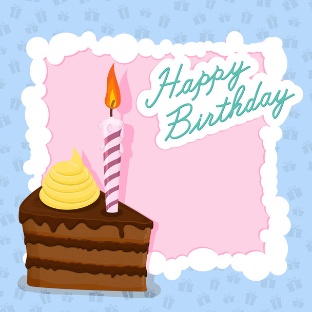 cake with candle for birthday postcard - Vector, Image