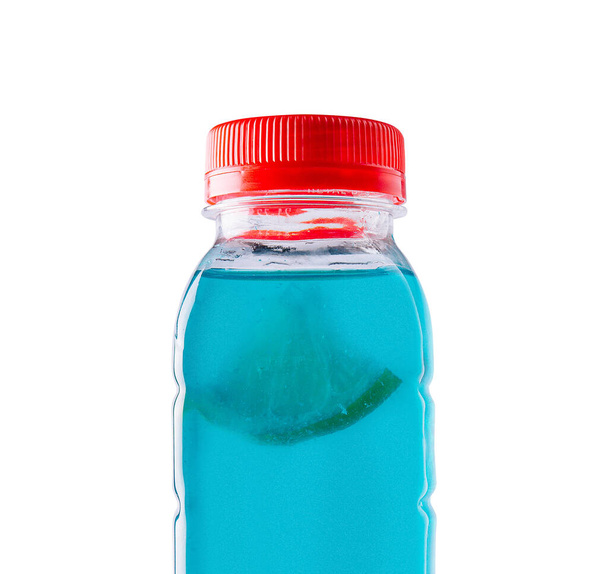 Isotonic energy drink, bottle with blue transparent liquid - Fotografie, Obrázek