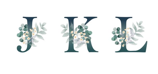 Floral alphabet letters vector illustration - Vetor, Imagem