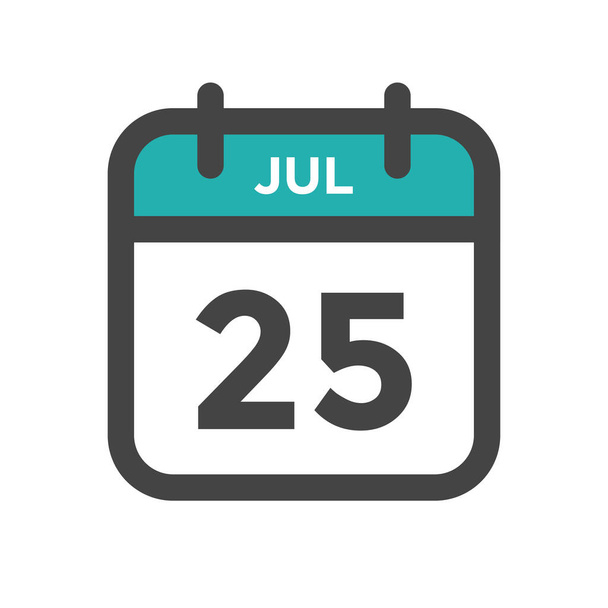 25. heinäkuuta Kalenteri Päivä tai kalenteri Päivämäärä Määräaika ja nimittäminen - Vektori, kuva