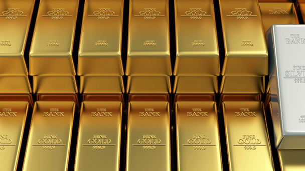 Stack of Golden Bars with Silver Bar - Footage, Video