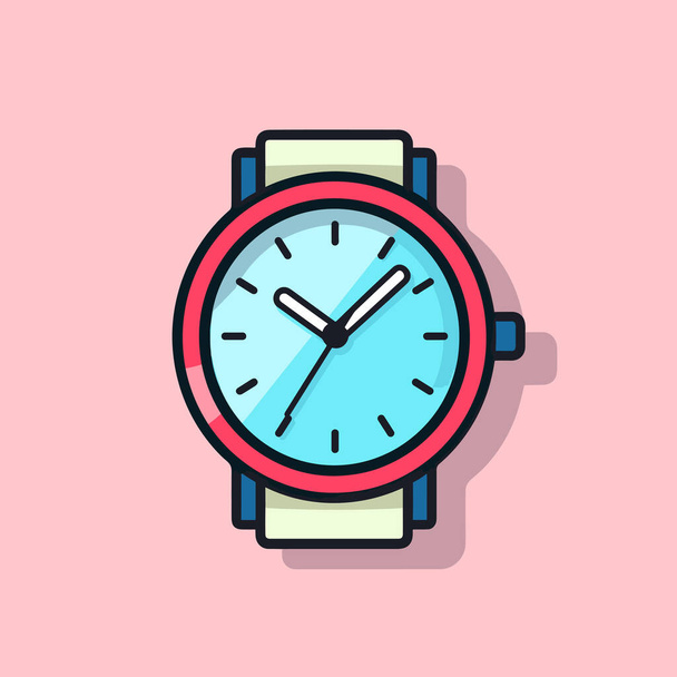 Un reloj con esfera azul sobre fondo rosa - Vector, imagen