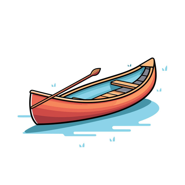 Una canoa roja con remos flotando en el agua - Vector, Imagen