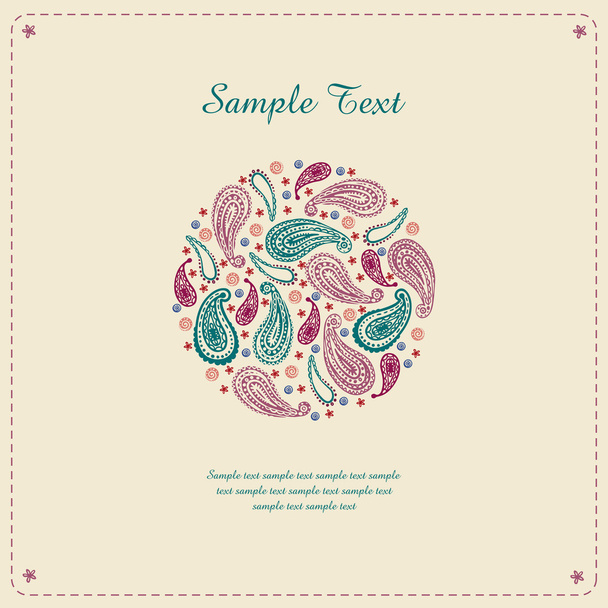 Vintage greeting card paisley and flowers - Vector, Image