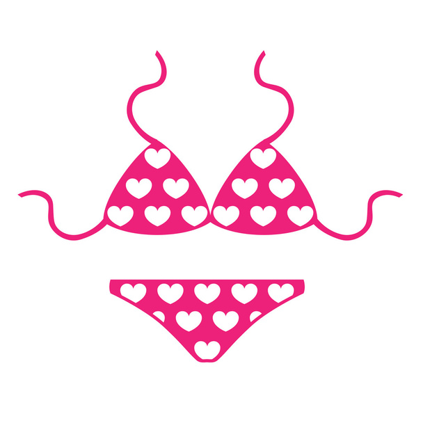 Pink bikini with hearts - Διάνυσμα, εικόνα
