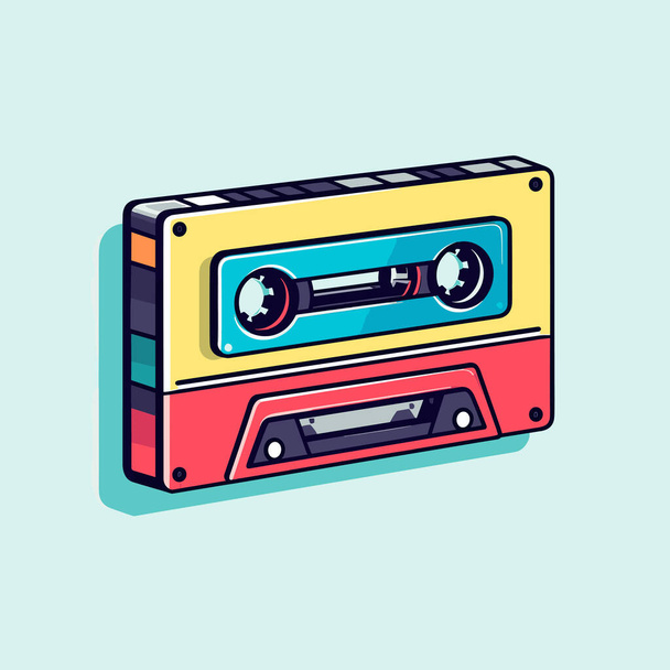 A colorful cassette tape recorder on a blue background - Вектор,изображение