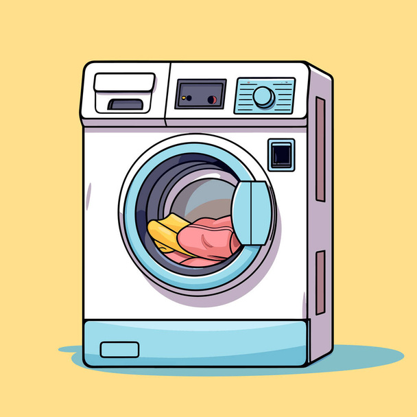 A cartoon of a washing machine with a chicken inside - Vetor, Imagem