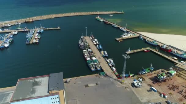 Boten Mooie Port Wladyslawowo Statki Luchtfoto 's Polen. Hoge kwaliteit 4k beeldmateriaal - Video