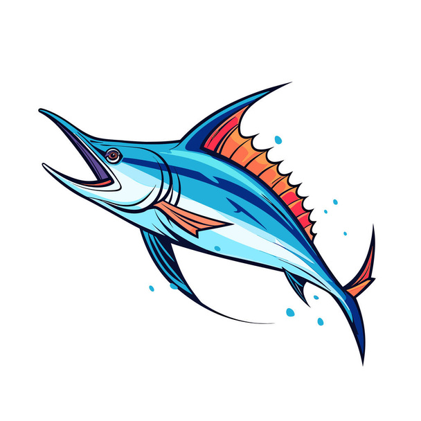 Egy kék marlin hal fehér háttérrel - Vektor, kép