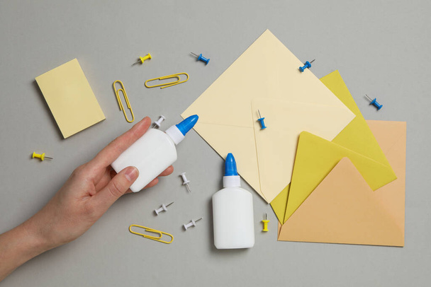Glue with space for text and stationery accessories - Foto, afbeelding