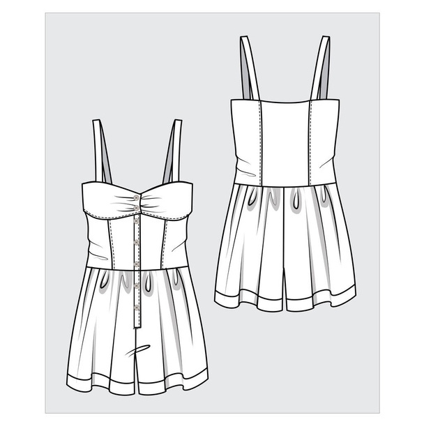 Front and back view of  women jumpsuit    in editable vector - Vector, afbeelding