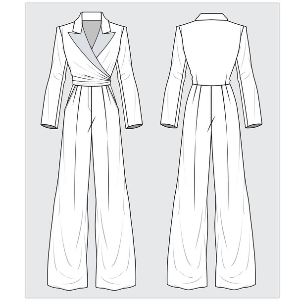 Front and back view of  women jumpsuit    in editable vector - ベクター画像