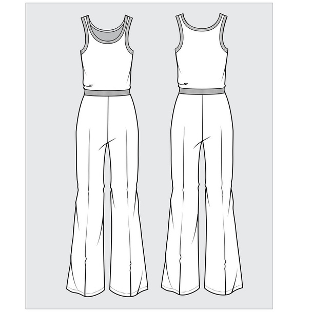 Front and back view of  women jumpsuit    in editable vector - Διάνυσμα, εικόνα