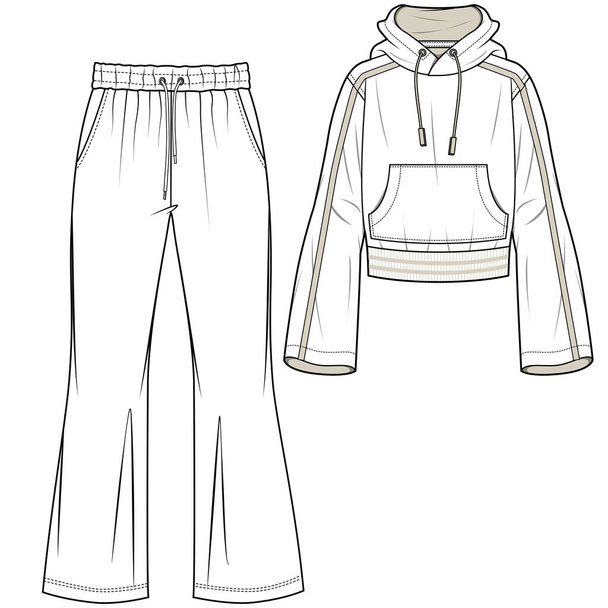 Front and back view of   top and pants  for women in editable vector - ベクター画像