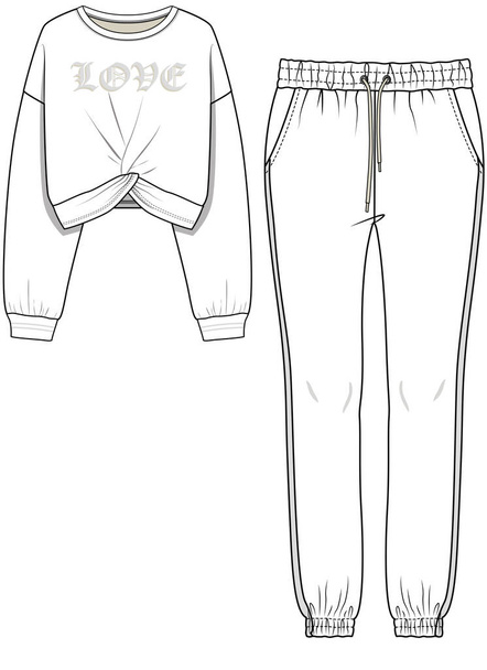 Přední a zadní pohled na top a kalhoty pro ženy v upravitelném vektoru - Vektor, obrázek