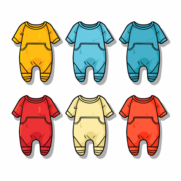 Un ensemble de six bébés onesuits en différentes couleurs - Vecteur, image
