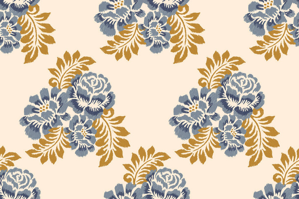 Ikat floral paisley embroidery on cream background.Ikat ethnic oriental seamless pattern traditional.Aztec style abstract vector illustration.design for texture,fabric,clothing,wrapping,decoration. - Вектор,изображение