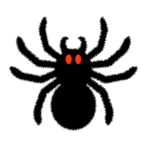 Black big scary spider isolated on white background. Spooky Halloween decoration element for your design. Silhouette of a tarantula spider. Animal clipart vector design illustration. - Vector, Image