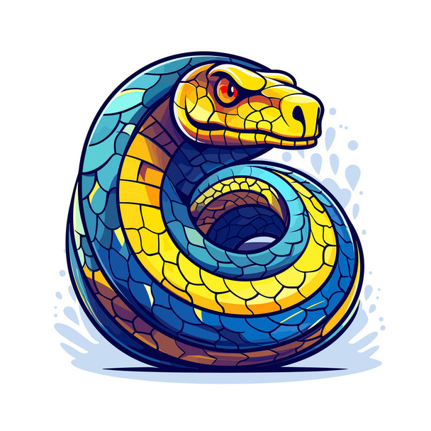 Синяя и желтая змея на белом фоне - Вектор,изображение