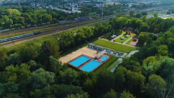 Outdoor Swimming Pool Torun Glowny Basen Aerial View Poland. High quality 4k footage - Footage, Video