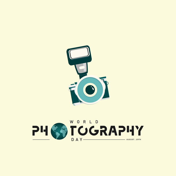 World photography day vector, typography design with camera. good template for world photography day design. - Vetor, Imagem
