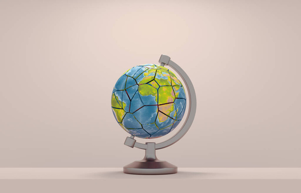 Gebarsten planeet aarde. Geopolitieke spanningen en de wereldwijde economische crisis. Dit is een 3D-weergave illustratie. - Foto, afbeelding