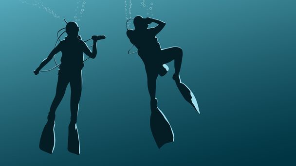 Ilustração horizontal de mergulhadores debaixo d 'água
. - Vetor, Imagem