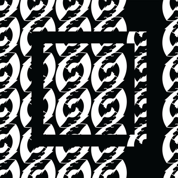 abstract wit zaad ontwerp naadloos patroon met een versierd vierkant op zwarte achtergrond; kan worden gebruikt voor het afdrukken - Vector, afbeelding