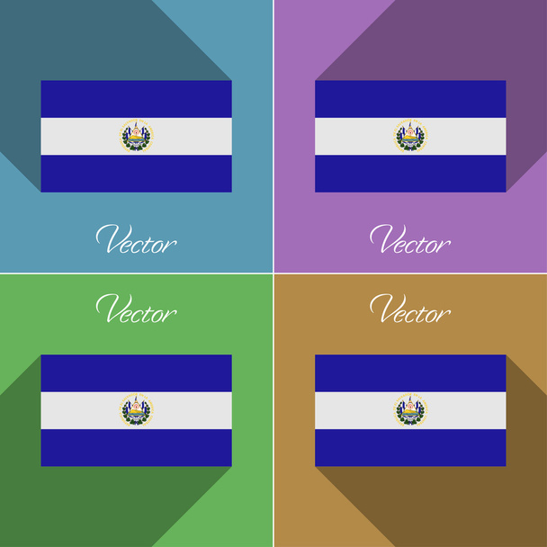 Liput El Salvadoriin. Joukko värejä tasainen muotoilu ja pitkät varjot. Vektori
 - Vektori, kuva