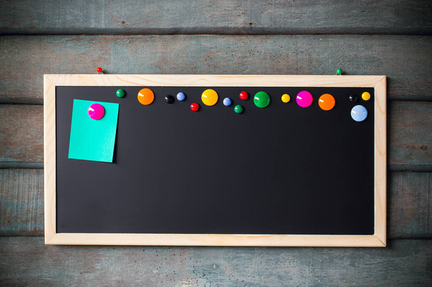 Abstract paper note on empty Blank chalkboard magnet. blank  sticker note empty space for add text or graphic design. Education concepts - Foto, immagini