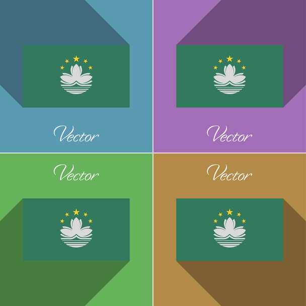Bandeiras de Macau. Conjunto de cores design plano e sombras longas. Vetor
 - Vetor, Imagem