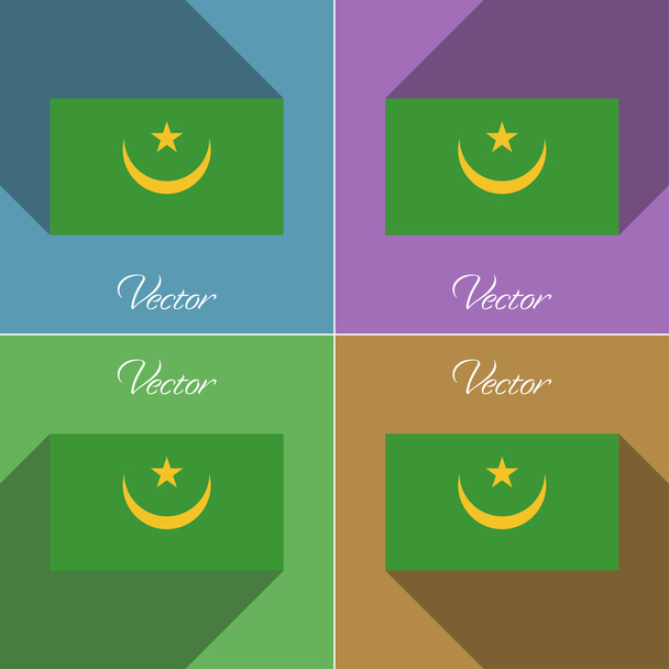 Vlaggen van Mauritanië. Set kleuren platte ontwerp en lange schaduwen. Vector - Vector, afbeelding