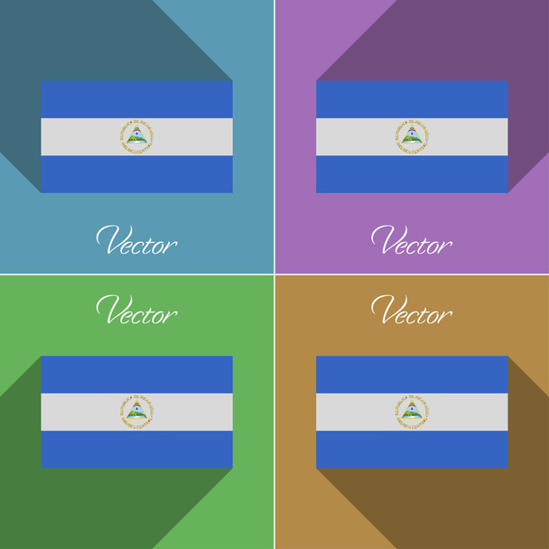 Vlaggen van Nicaragua. Set kleuren platte ontwerp en lange schaduwen. Vector - Vector, afbeelding